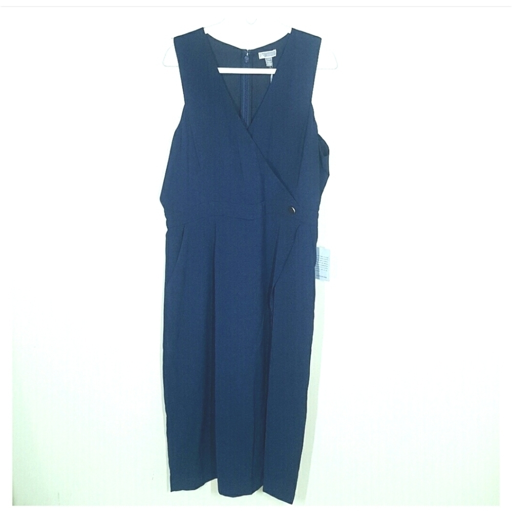 Chelsea28 Navy Faux Wrap Crop Jumpsuit XXL - Picture 2 of 15